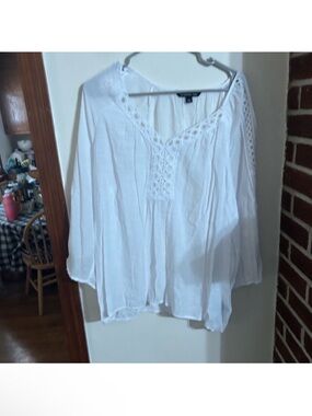 NWOT Zac & Rachel Size 1x White Crochet-Trim Boho Tunic Bohemian